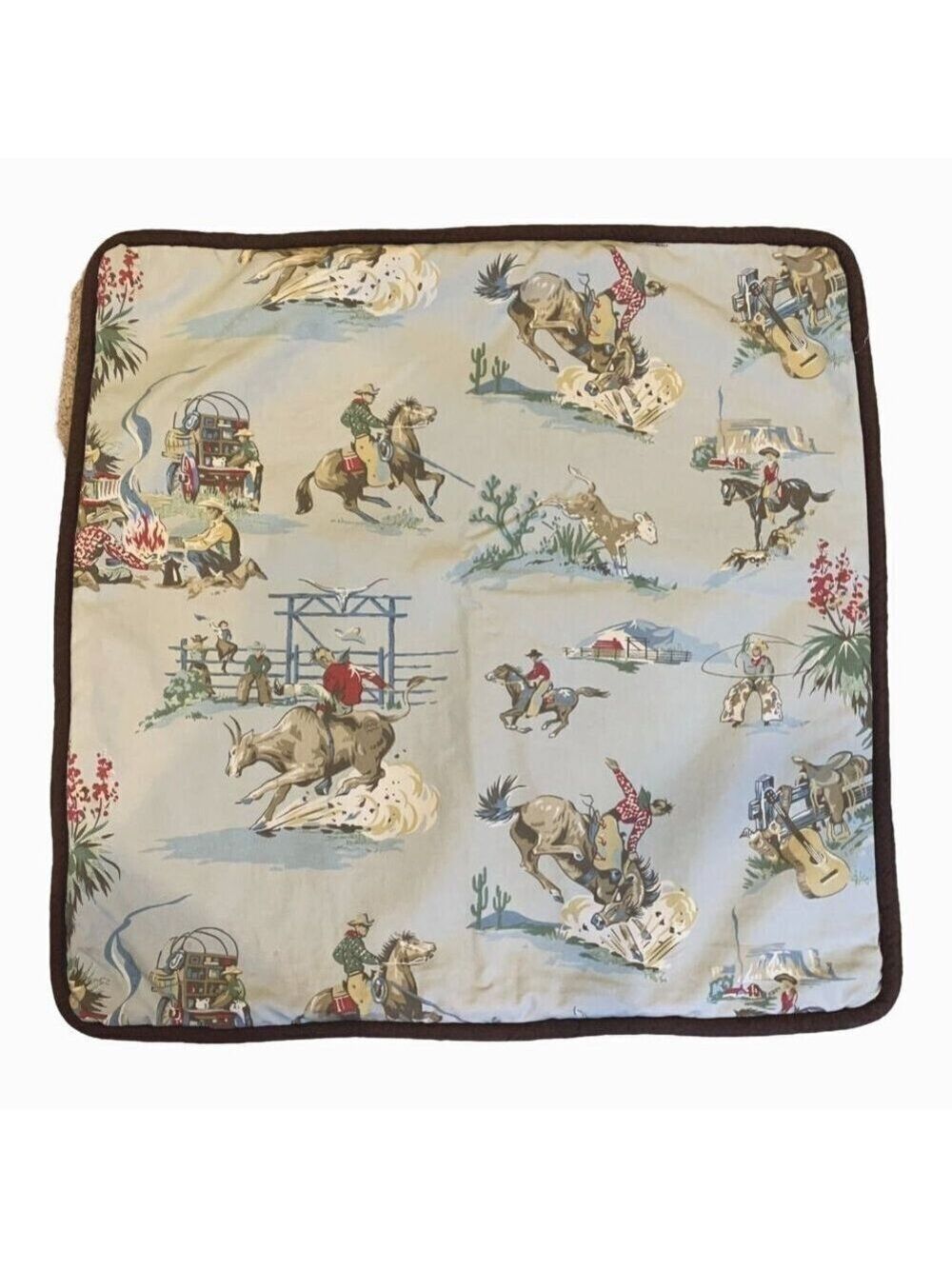 Western Cowboy Rodeo Pillow Cover Sham Handmade Vintage Horse Boy Nursery 26"